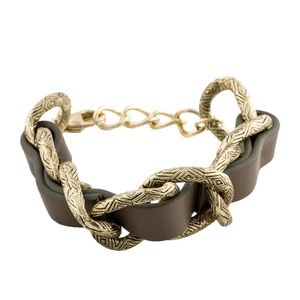 House of Harlow 1960 Taupe Leather Chain Link Bracelet